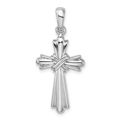 Sterling Silver Cross Pendant with Textured Reed Design, Polished Finish, Unisex Spiritual Jewelry