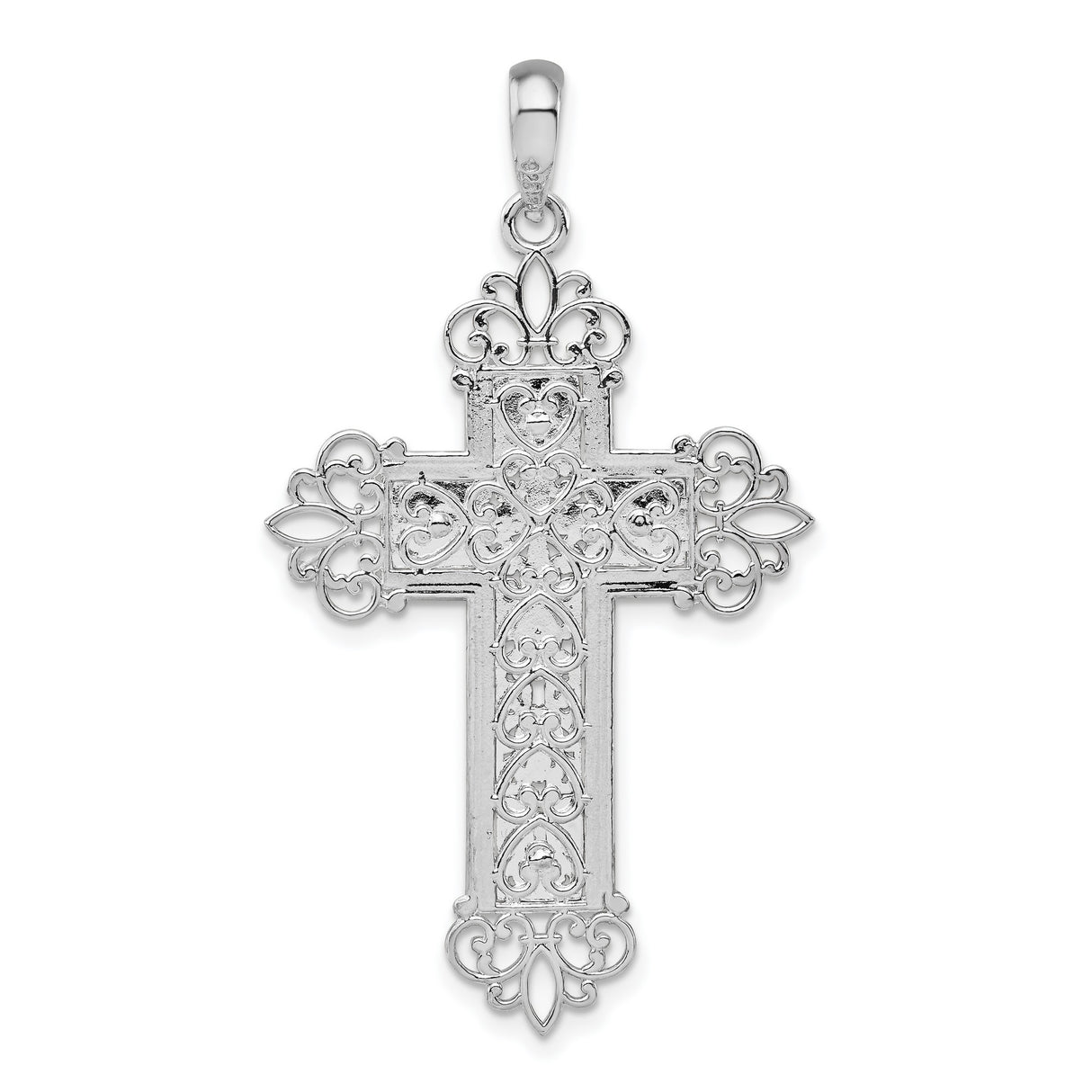 Sterling Silver Cross Pendant with Diamond Cut Filigree, Fleur de Lis, and Vintage Openwork Design