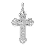 Sterling Silver Cross Pendant with Diamond Cut Filigree, Fleur de Lis, and Vintage Openwork Design