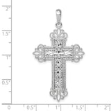 Sterling Silver Cross Pendant with Diamond Cut Filigree, Fleur de Lis, and Vintage Openwork Design
