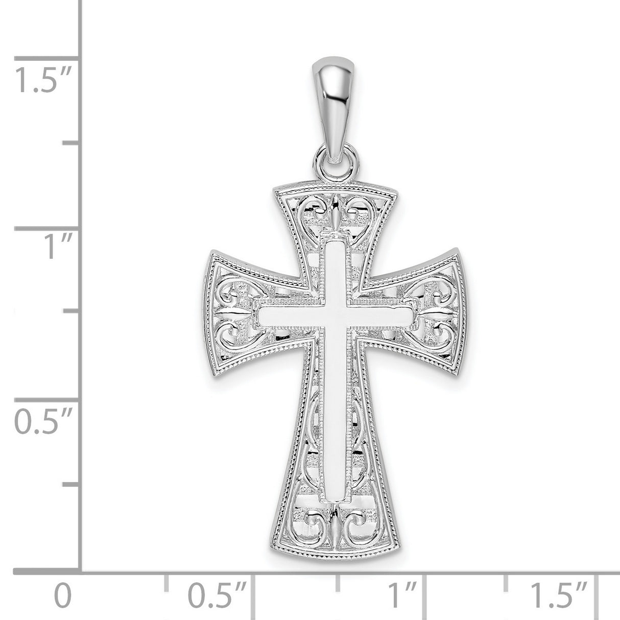 Sterling Silver Cross Pendant with Filigree Design and Beaded Edging for Men and Women