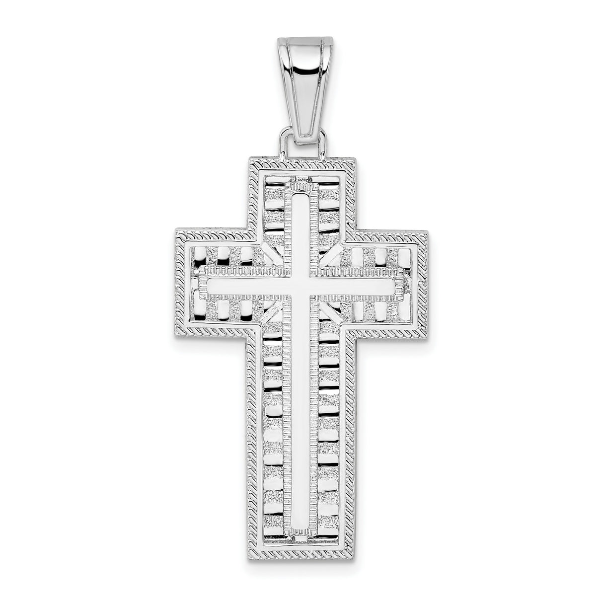 Beaded Edge and Center Latin Cross Charm Pendant in Real 925 Sterling Silver