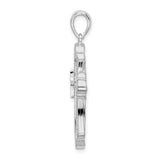 Sterling Silver Faith Cross Pendant with Diamond Cut Floral Design, Textured Arms, Fleur de Lis Style