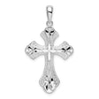 Sterling Silver Faith Cross Pendant with Diamond Cut Floral Design, Textured Arms, Fleur de Lis Style