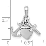 Sterling Silver Cross Pendant with Polished Anchor, Faith Hope Love Unisex Jewelry