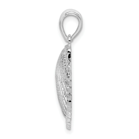 Sterling Silver Scallop Shell Pendant with Jamaica Engraving, Beach and Ocean Theme Charm