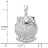 Sterling Silver Scallop Shell Pendant with Jamaica Engraving, Beach and Ocean Theme Charm