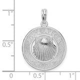 Sterling Silver Scallop Shell Pendant with Jamaica Engraving, Ocean Travel Theme