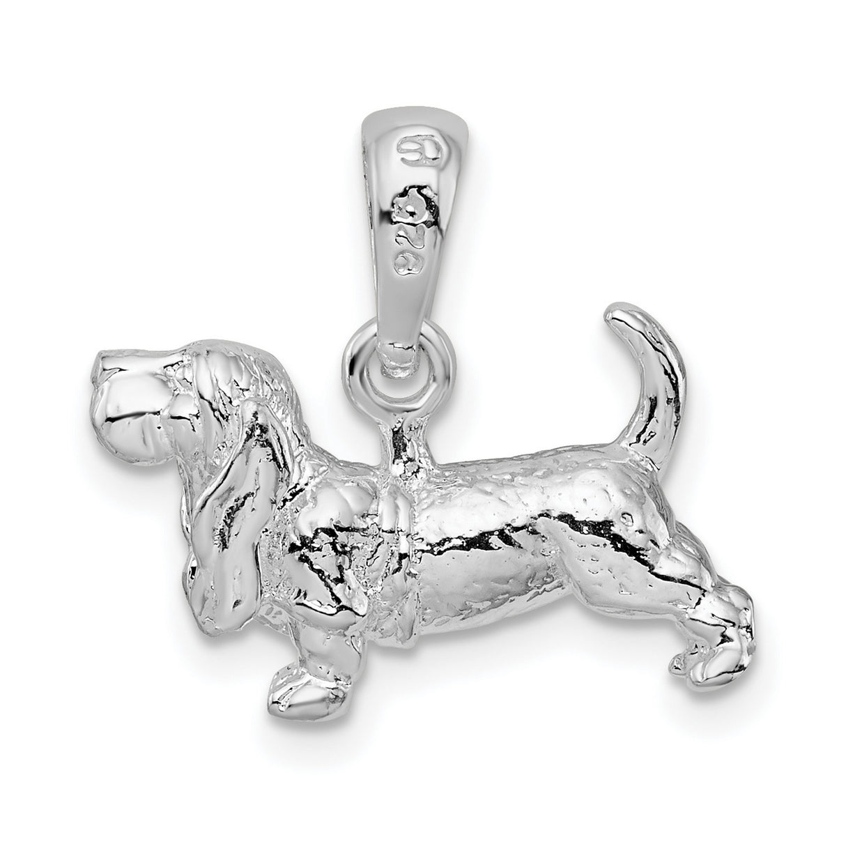 Sterling Silver Basset Hound Pendant, 3D Dog Charm with Detailed Design, Pet Memorial Jewelry