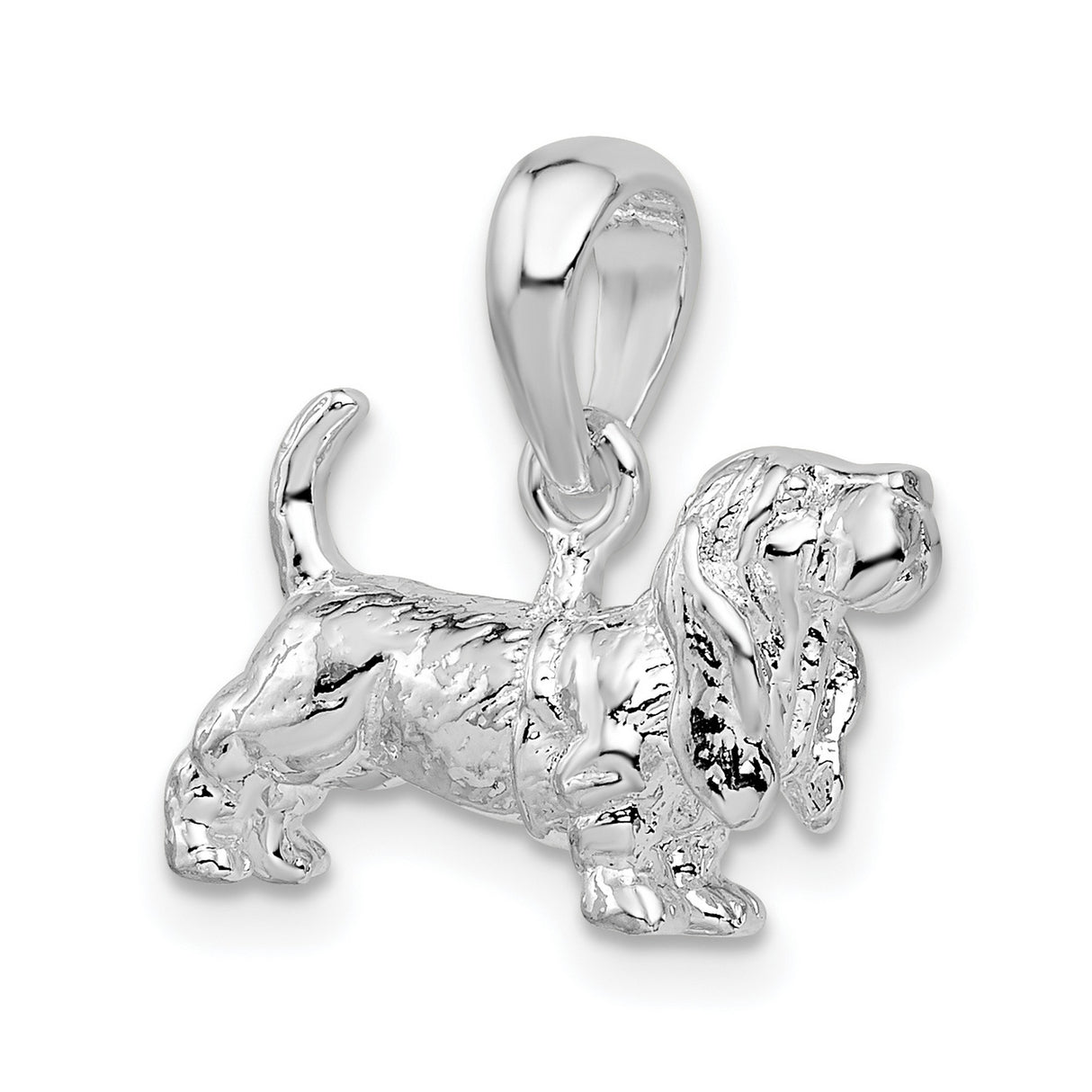 Sterling Silver Basset Hound Pendant, 3D Dog Charm with Detailed Design, Pet Memorial Jewelry