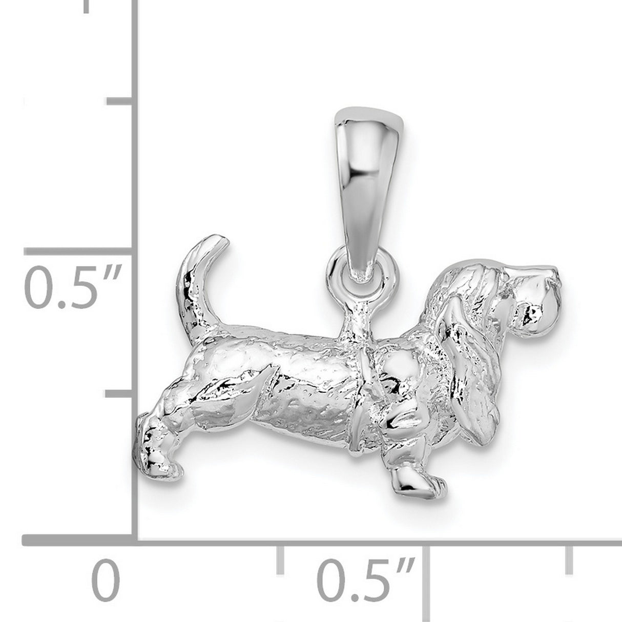 Sterling Silver Basset Hound Pendant, 3D Dog Charm with Detailed Design, Pet Memorial Jewelry