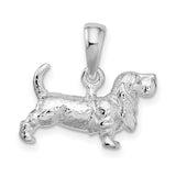 Sterling Silver Basset Hound Pendant, 3D Dog Charm with Detailed Design, Pet Memorial Jewelry