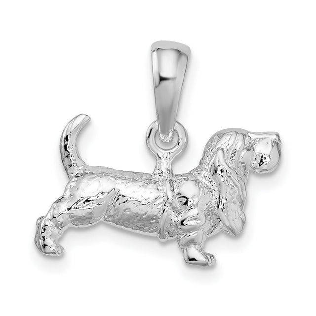 Sterling Silver Basset Hound Pendant, 3D Dog Charm with Detailed Design, Pet Memorial Jewelry