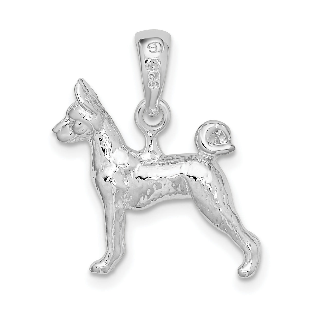 Textured 3-D Basenji Dog Charm Pendant in Real 925 Sterling Silver