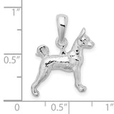 Textured 3-D Basenji Dog Charm Pendant in Real 925 Sterling Silver