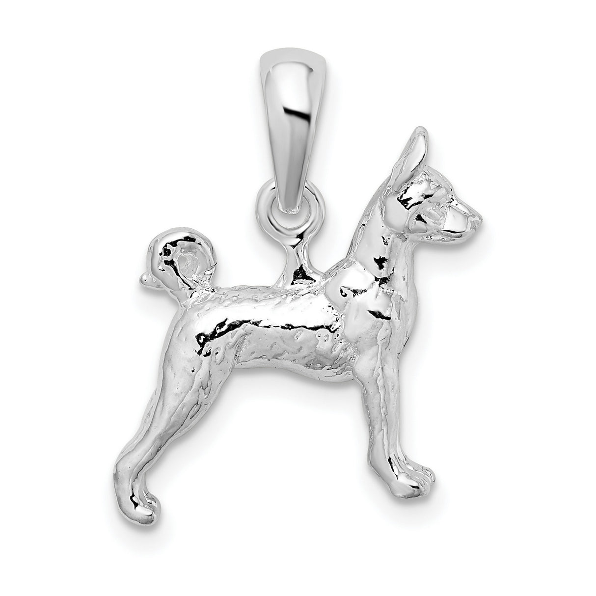Textured 3-D Basenji Dog Charm Pendant in Real 925 Sterling Silver