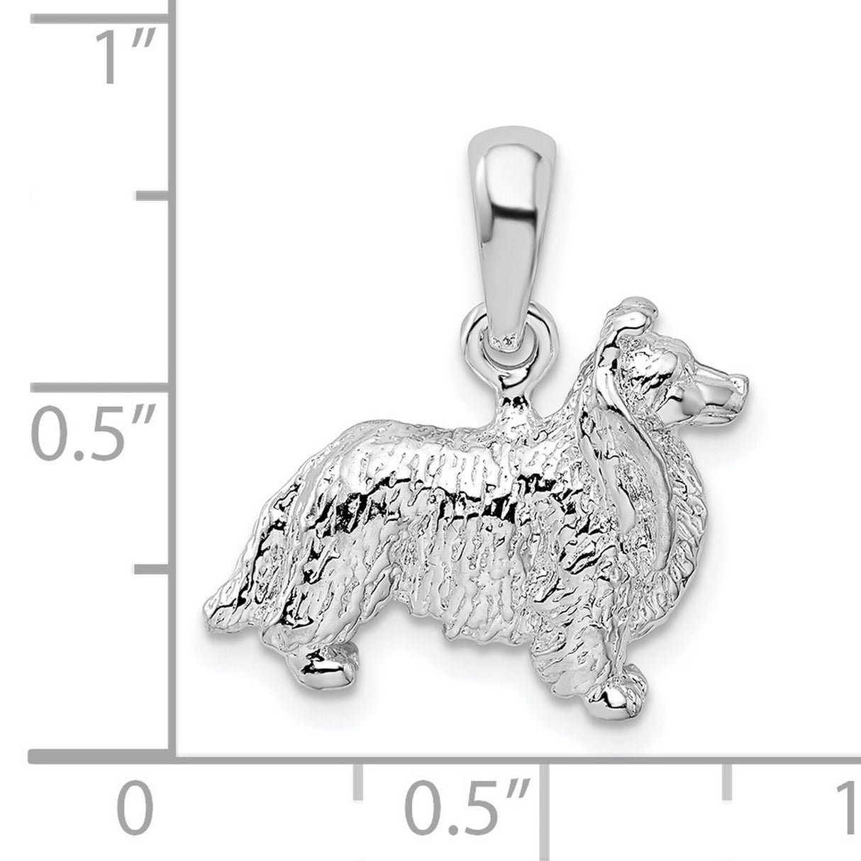 Textured 3-D Shetland Sheepdog Charm Pendant in Real 925 Sterling Silver