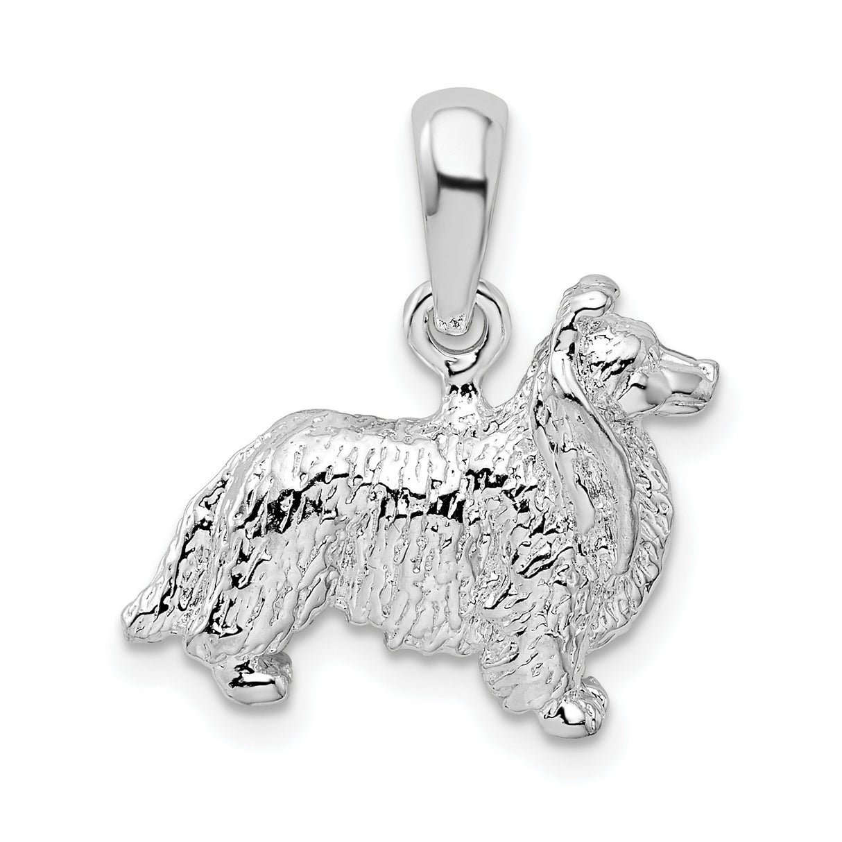 Textured 3-D Shetland Sheepdog Charm Pendant in Real 925 Sterling Silver