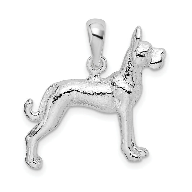 Textured 3-D Great Dane Charm Pendant in Real 925 Sterling Silver