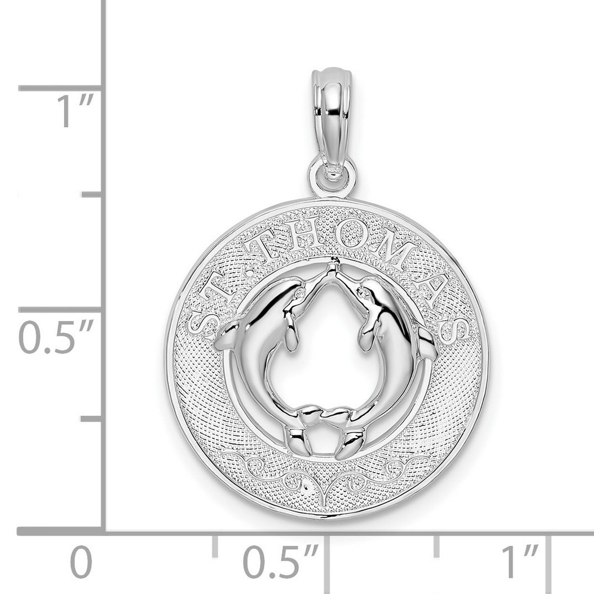 Sterling Silver Dolphin Pendant with St Thomas Engraving, Heart Design, Nautical Charm for Women