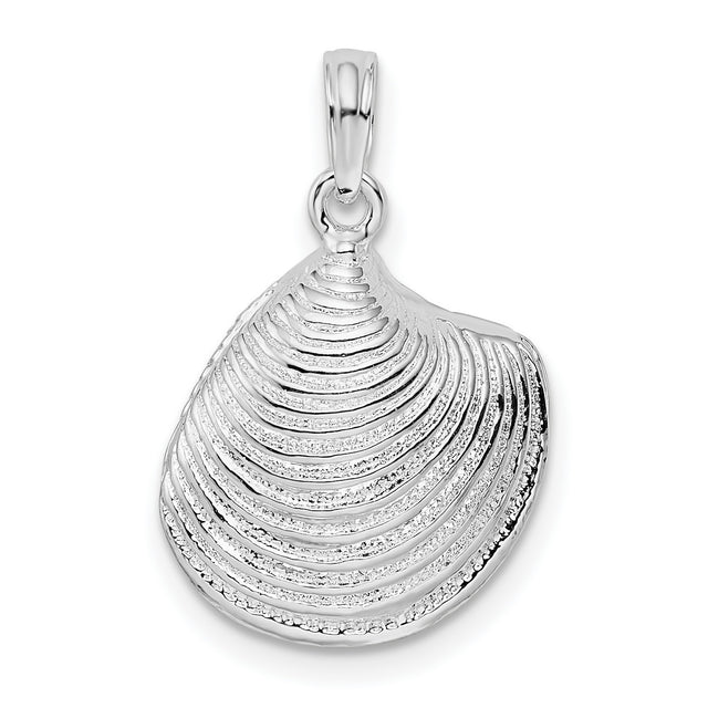 Sterling Silver Seashell Pendant with Detailed Clam Shell Design, Ocean-Inspired Beach Jewelry