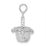 Polished Moveable 3-D Nantucket Basket Charm Pendant in Real 925 Sterling Silver