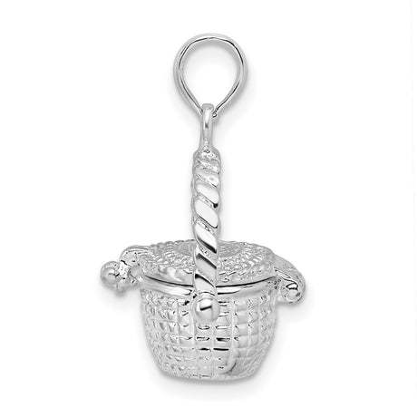 Polished Moveable 3-D Nantucket Basket Charm Pendant in Real 925 Sterling Silver