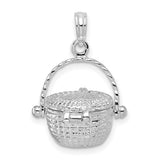Polished Moveable 3-D Nantucket Basket Charm Pendant in Real 925 Sterling Silver