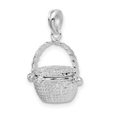 Polished Moveable 3-D Nantucket Basket Charm Pendant in Real 925 Sterling Silver