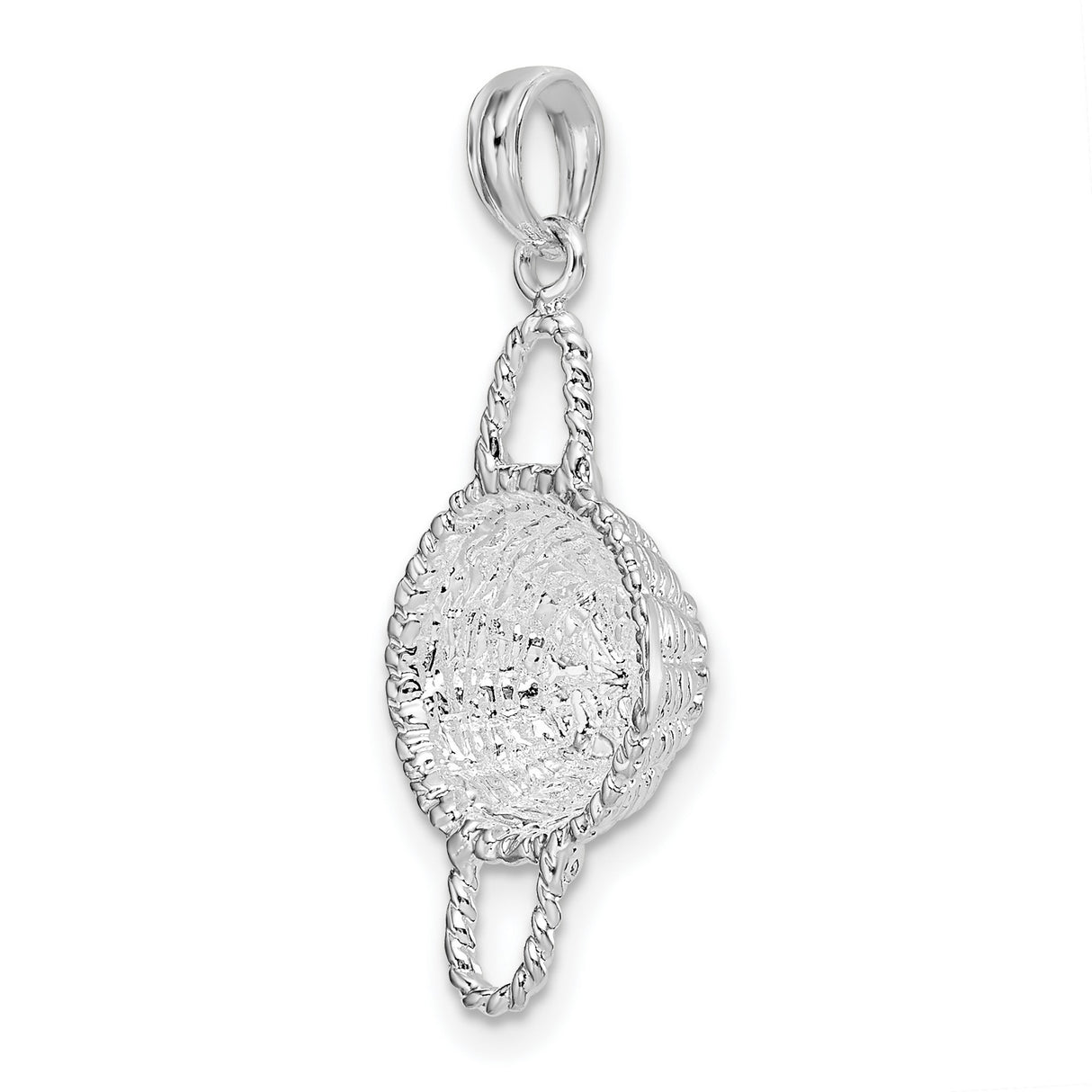 Sterling Silver Pendant with Basket Weave Design, Twisted Rope Edge, Boho Folk Style