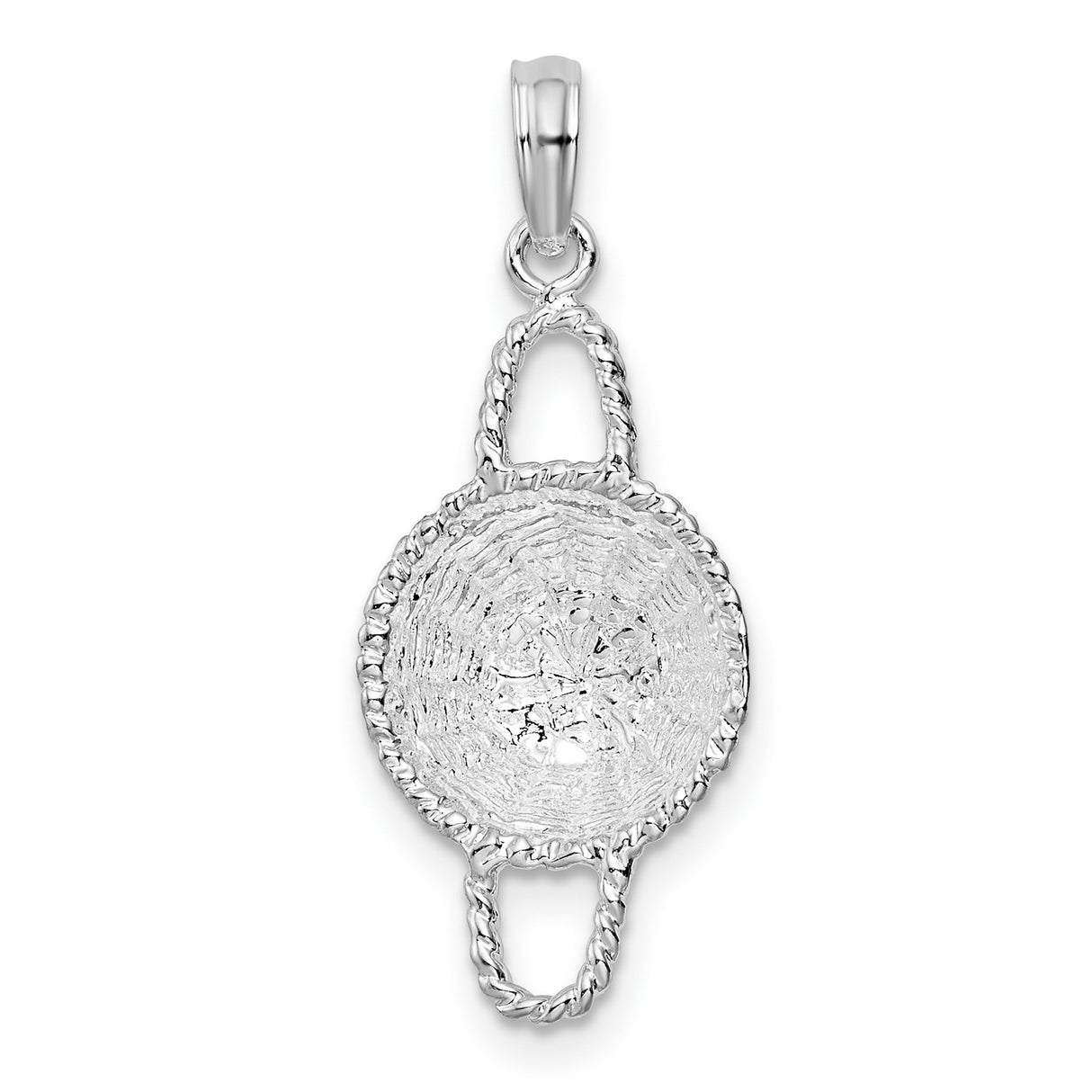 Sterling Silver Pendant with Basket Weave Design, Twisted Rope Edge, Boho Folk Style