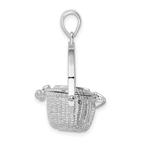 Sterling Silver Basket Pendant with Woven Motif, Vintage Rustic Jewelry for Women