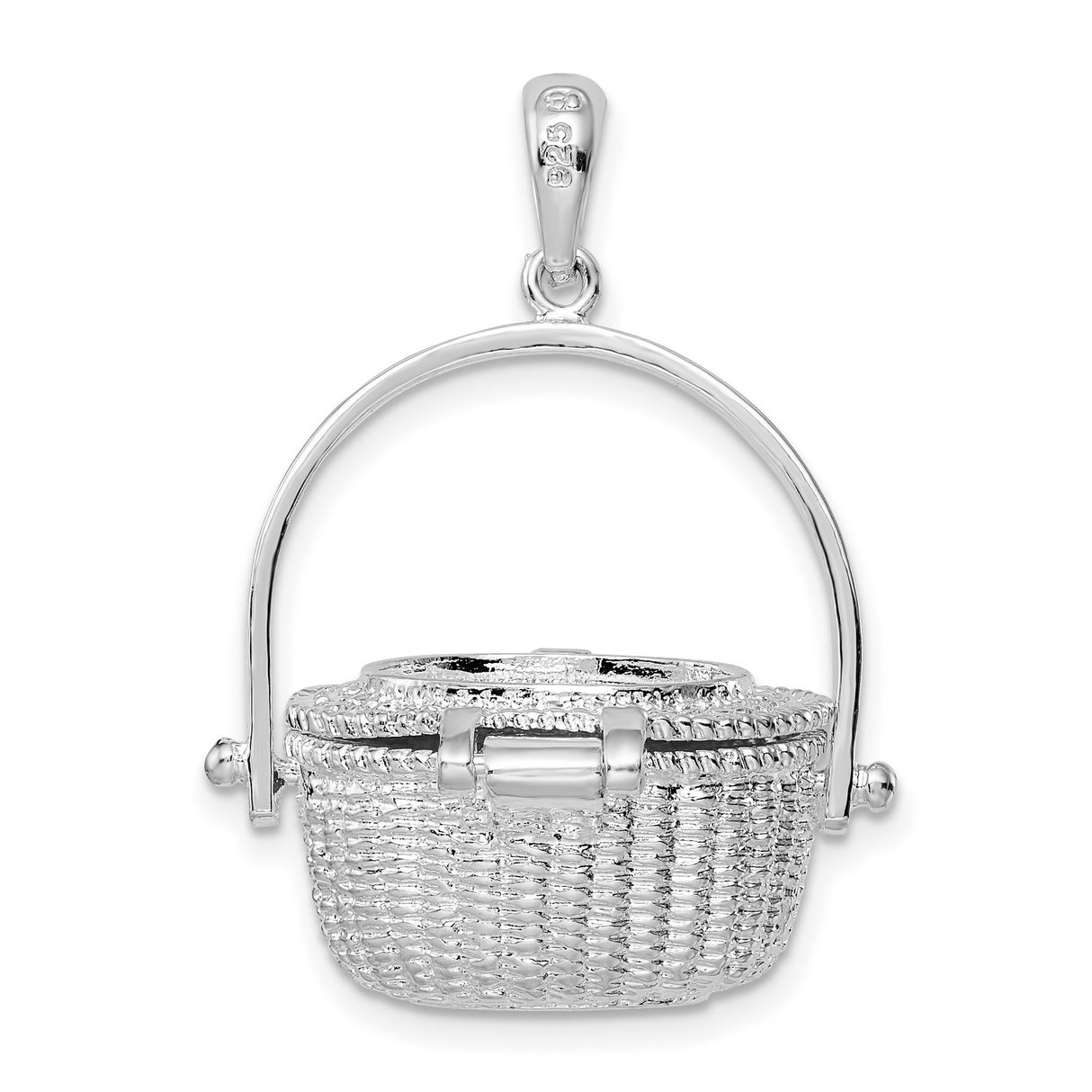 Sterling Silver Basket Pendant with Woven Motif, Vintage Rustic Jewelry for Women