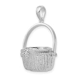 Sterling Silver Basket Pendant with Woven Motif, Vintage Rustic Jewelry for Women