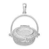 Sterling Silver Basket Pendant with Woven Motif, Vintage Rustic Jewelry for Women