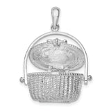 Sterling Silver Basket Pendant with Woven Motif, Vintage Rustic Jewelry for Women