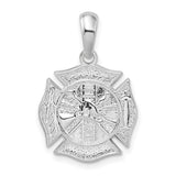 Sterling Silver Firefighter Pendant with Maltese Cross, Axe, Ladder, and Helmet Symbols
