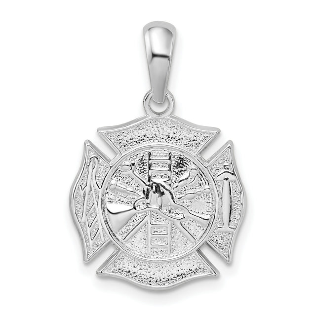 Sterling Silver Firefighter Pendant with Maltese Cross, Axe, Ladder, and Helmet Symbols