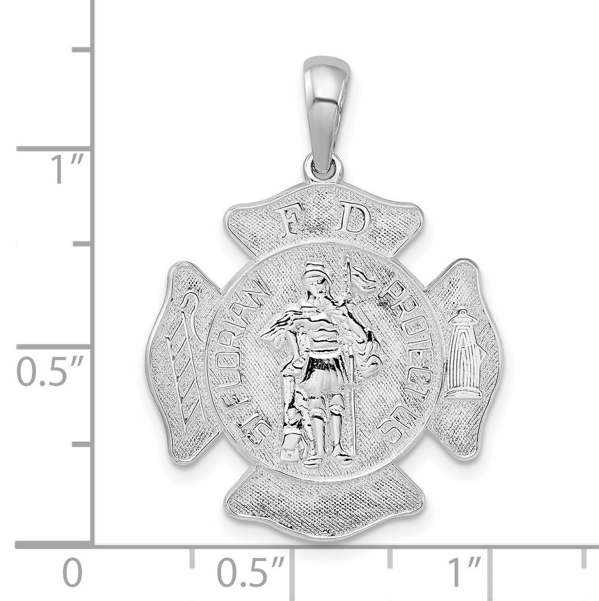 Sterling Silver Saint Florian Medal Pendant with Maltese Cross and Firefighter Emblem