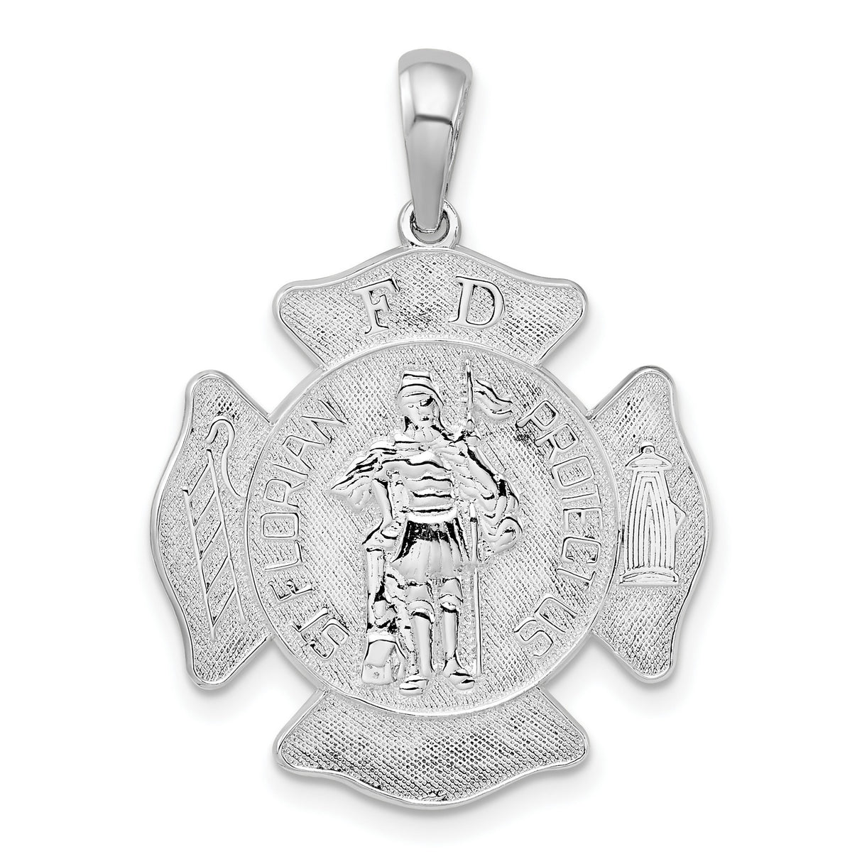 Sterling Silver Saint Florian Medal Pendant with Maltese Cross and Firefighter Emblem