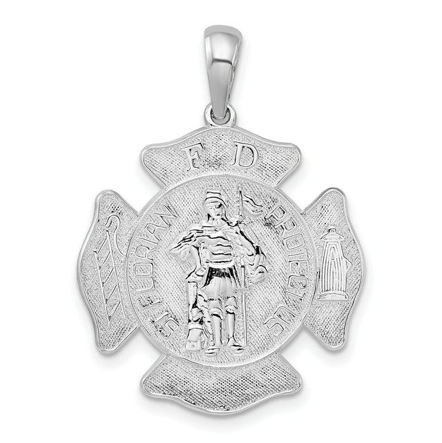 Sterling Silver Saint Florian Medal Pendant with Maltese Cross and Firefighter Emblem