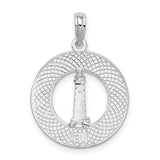 Kennebunkport Circle with Lighthouse Charm Pendant in Real 925 Sterling Silver