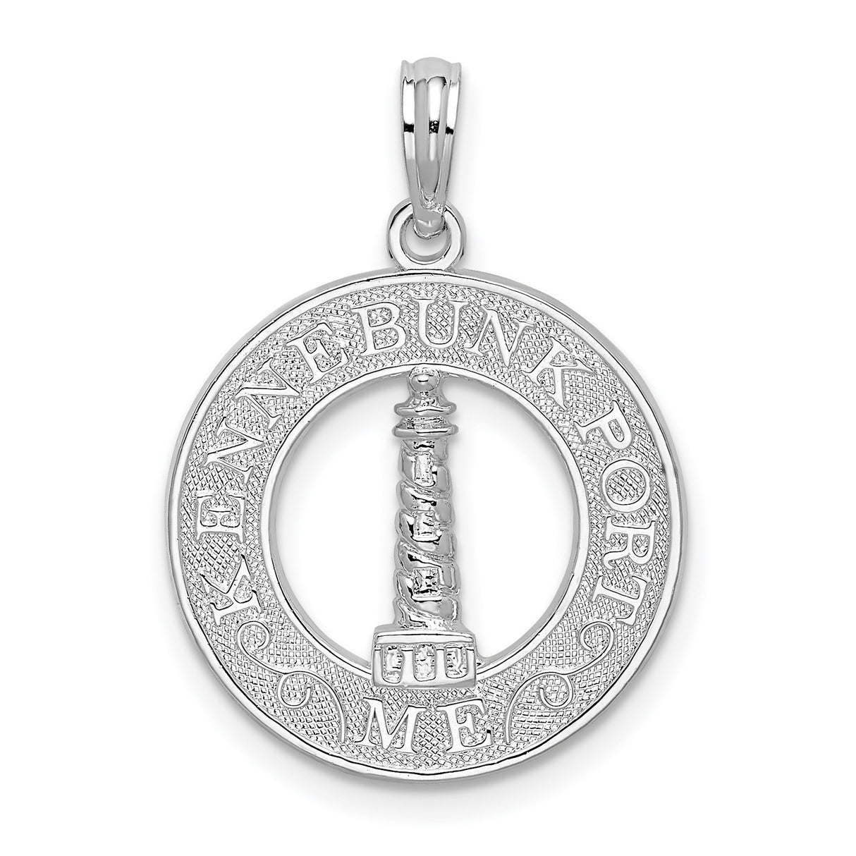 Kennebunkport Circle with Lighthouse Charm Pendant in Real 925 Sterling Silver