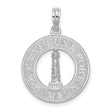 Kennebunkport Circle with Lighthouse Charm Pendant in Real 925 Sterling Silver