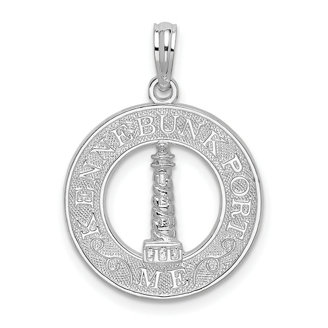 Kennebunkport Circle with Lighthouse Charm Pendant in Real 925 Sterling Silver