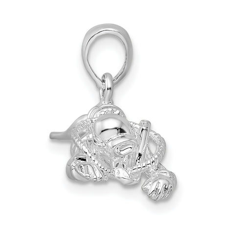 Sterling Silver Scuba Diver Pendant with Full Gear and Fins, Nautical Adventure Charm