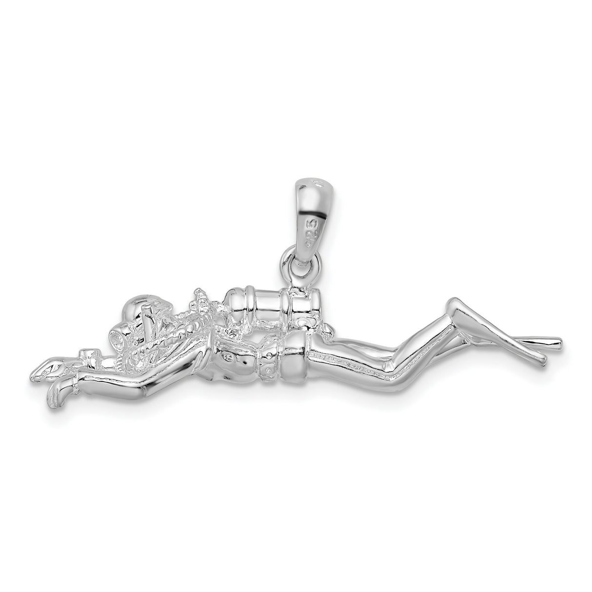 Sterling Silver Scuba Diver Pendant with Full Gear and Fins, Nautical Adventure Charm