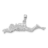 Sterling Silver Scuba Diver Pendant with Full Gear and Fins, Nautical Adventure Charm