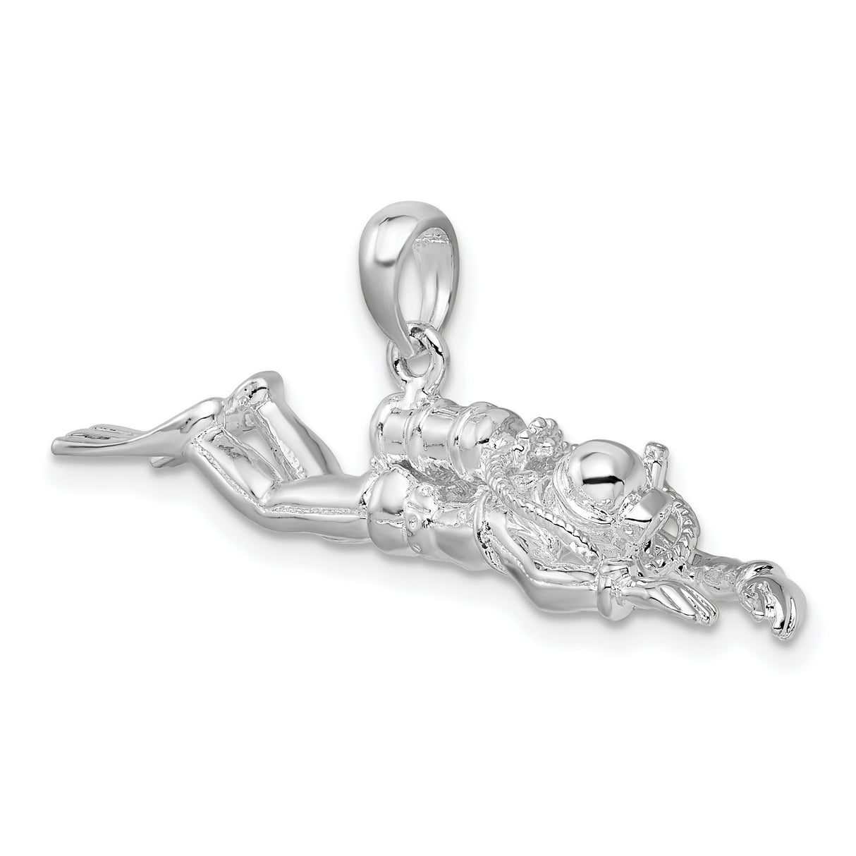 Sterling Silver Scuba Diver Pendant with Full Gear and Fins, Nautical Adventure Charm