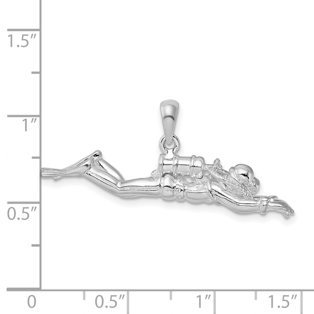 Sterling Silver Scuba Diver Pendant with Full Gear and Fins, Nautical Adventure Charm